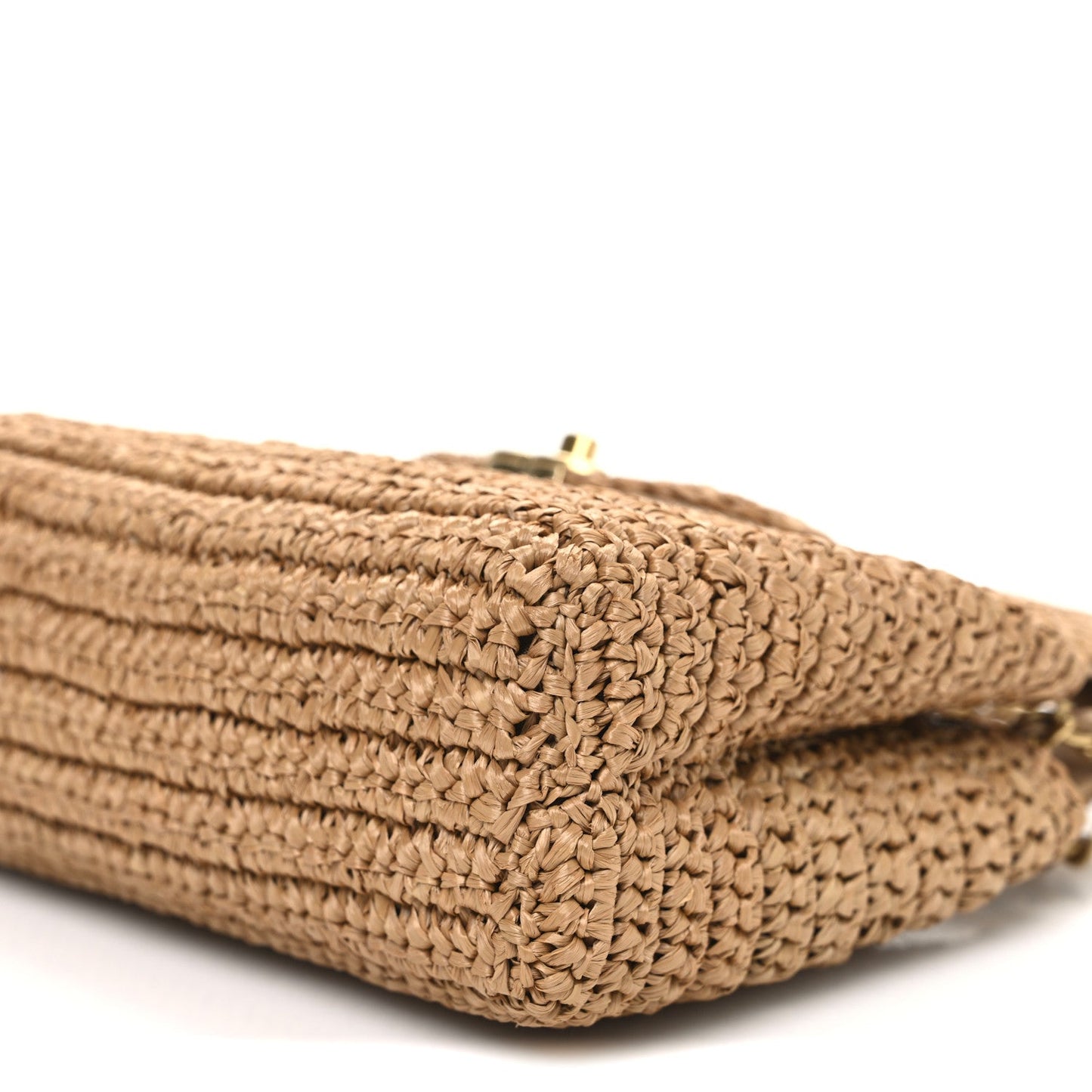 Braided Raffia Nano Kelly Flap Bag Dark Beige