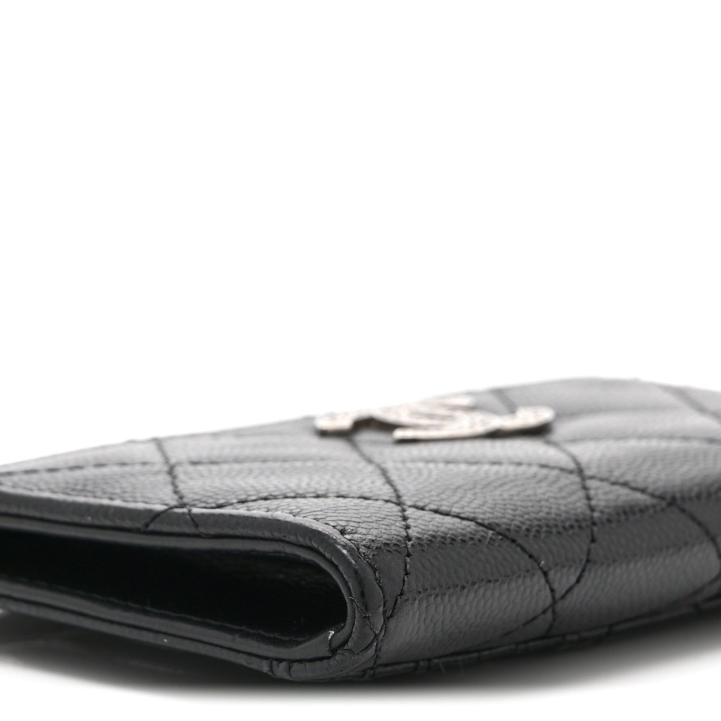 Caviar Quilted CC Logo Zip Around Card Holder Black