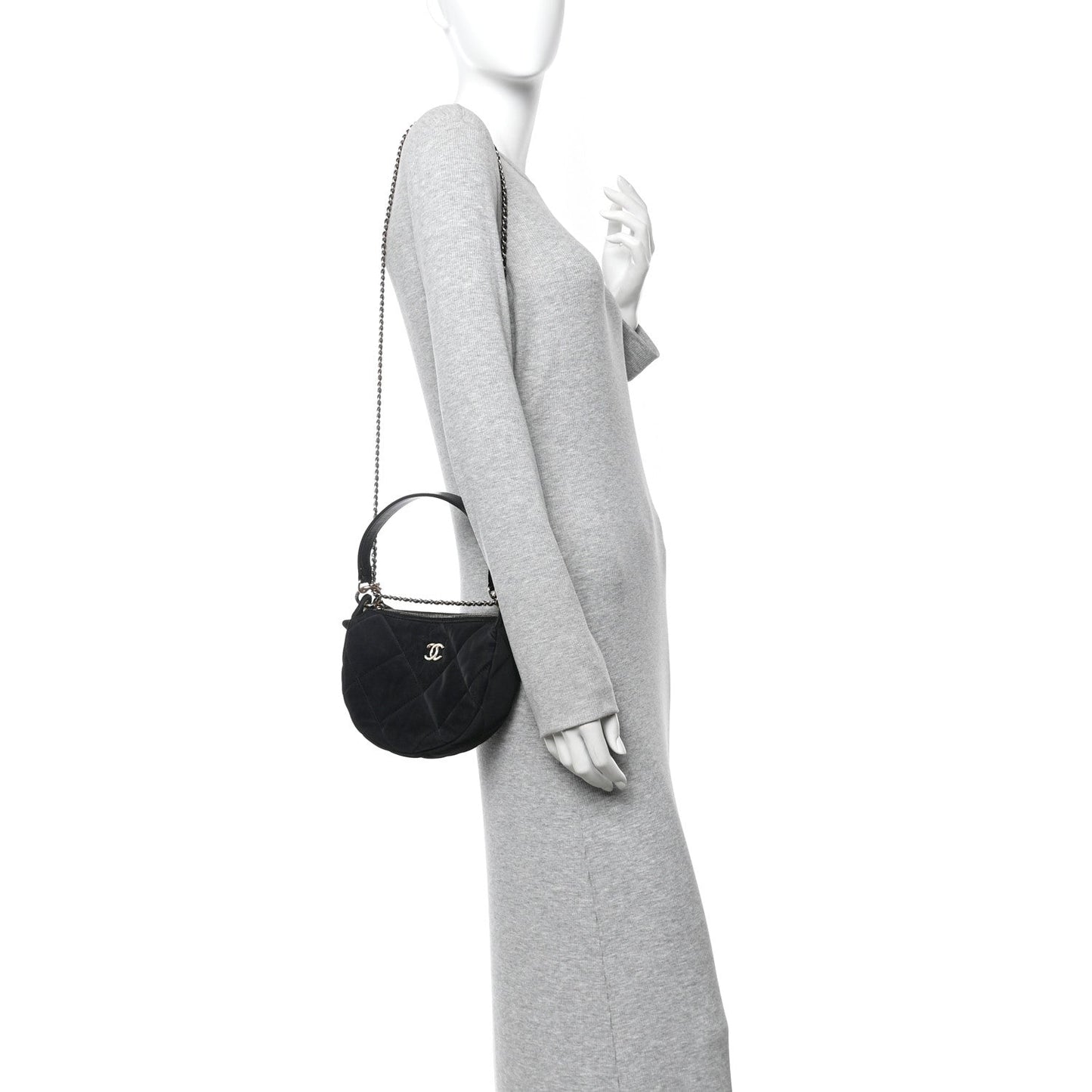 Velvet Effect Nylon Shiny Crumpled Calfskin Coco Neige Quilted Clutch With Chain Black
