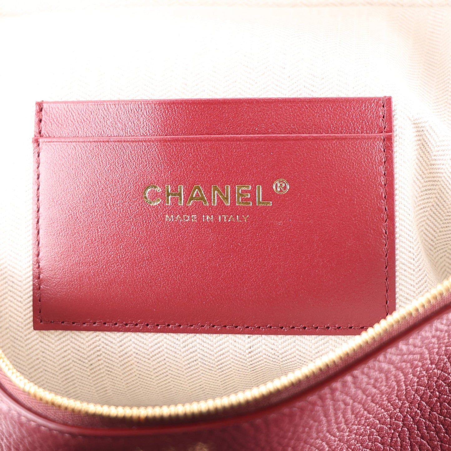 Grained Calfskin Top Handle Slim Vanity Case With Chain Dark Burgundy