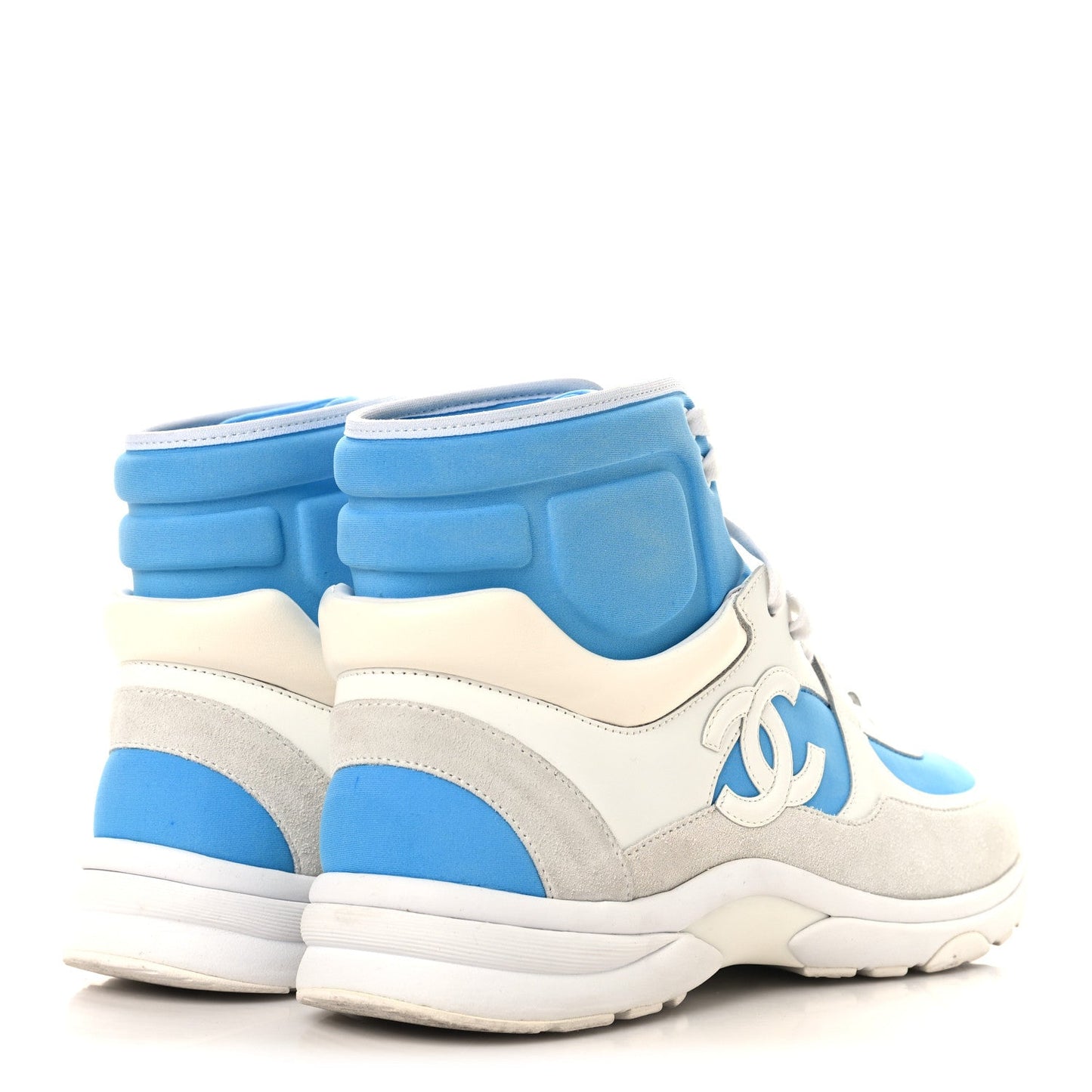 Suede Calfskin Lambskin High Top CC Sneakers 39 White Blue