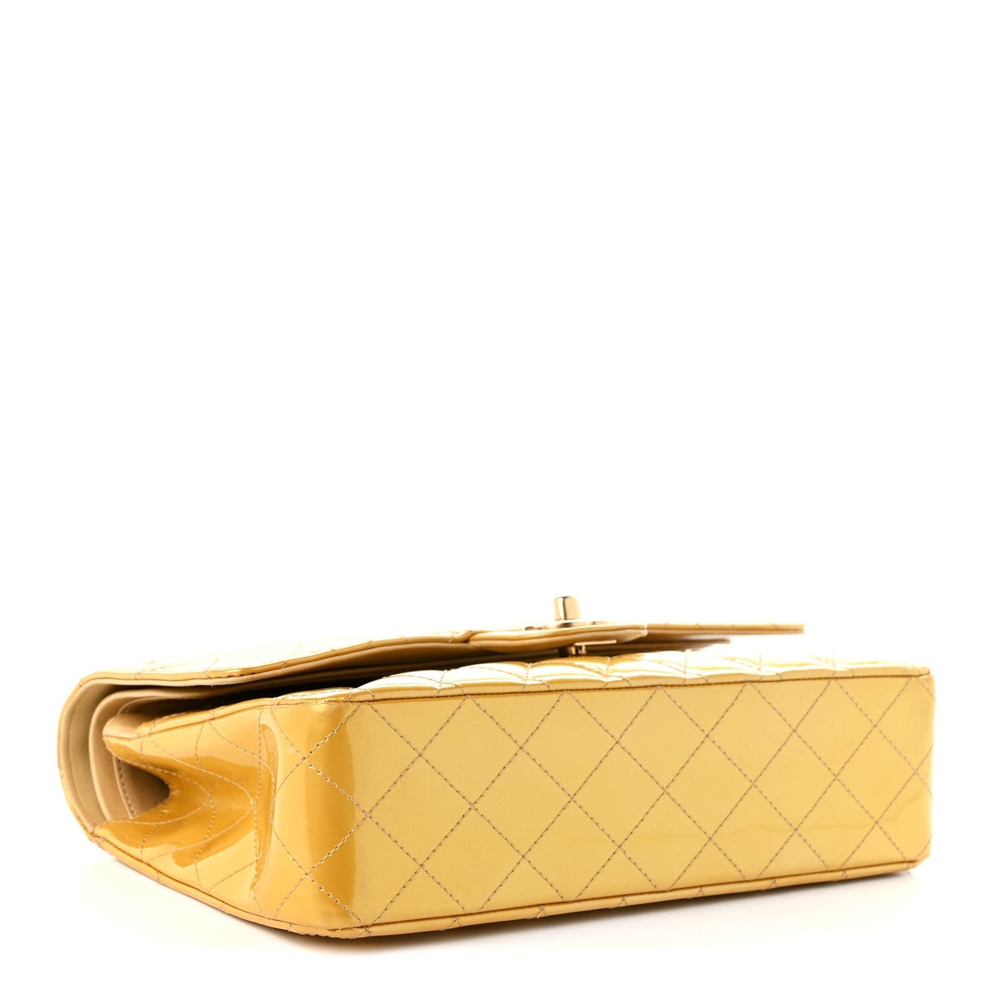 Metallic Patent Quilted Medium Double Flap Gold