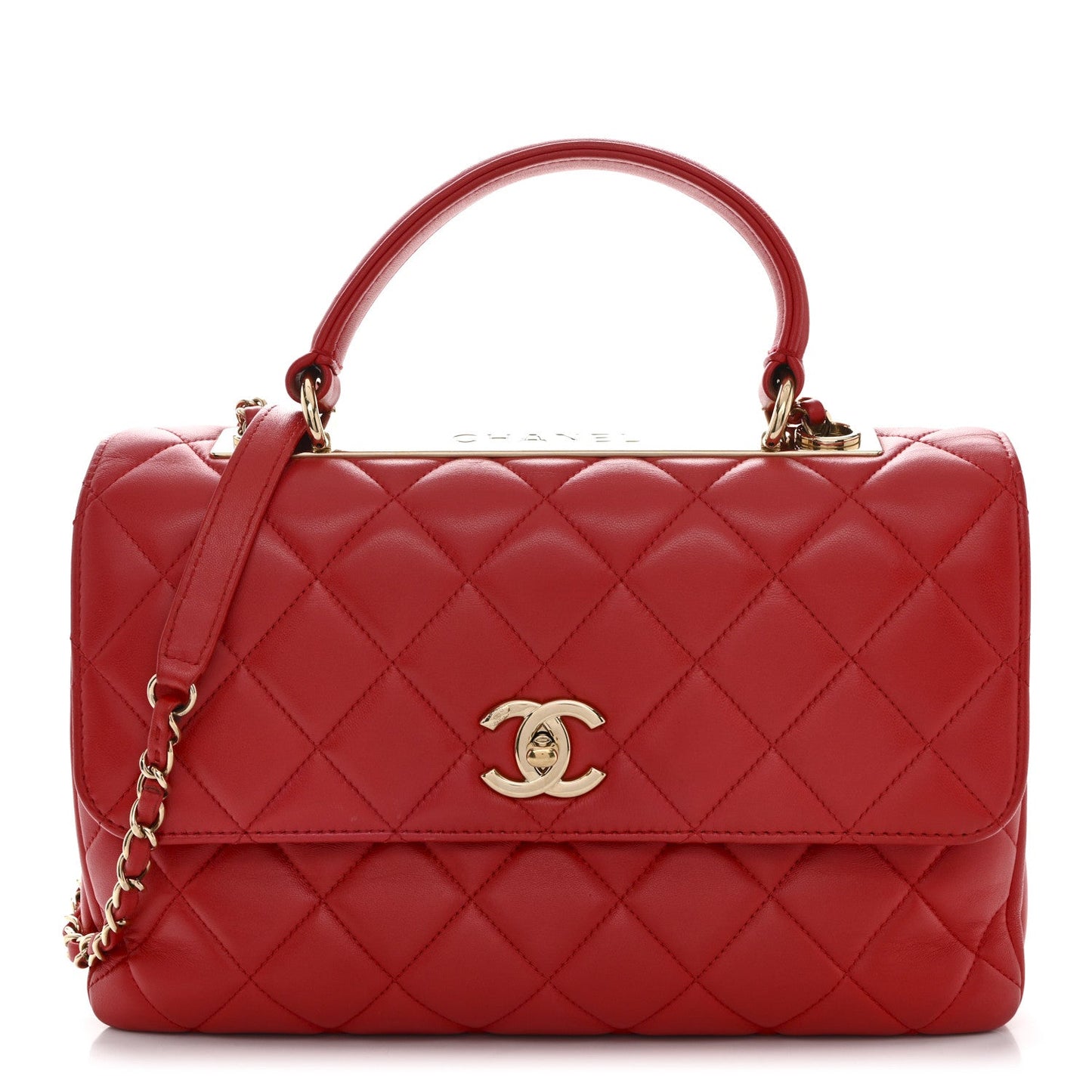 Lambskin Quilted Medium Trendy CC Flap Dual Handle Bag Red