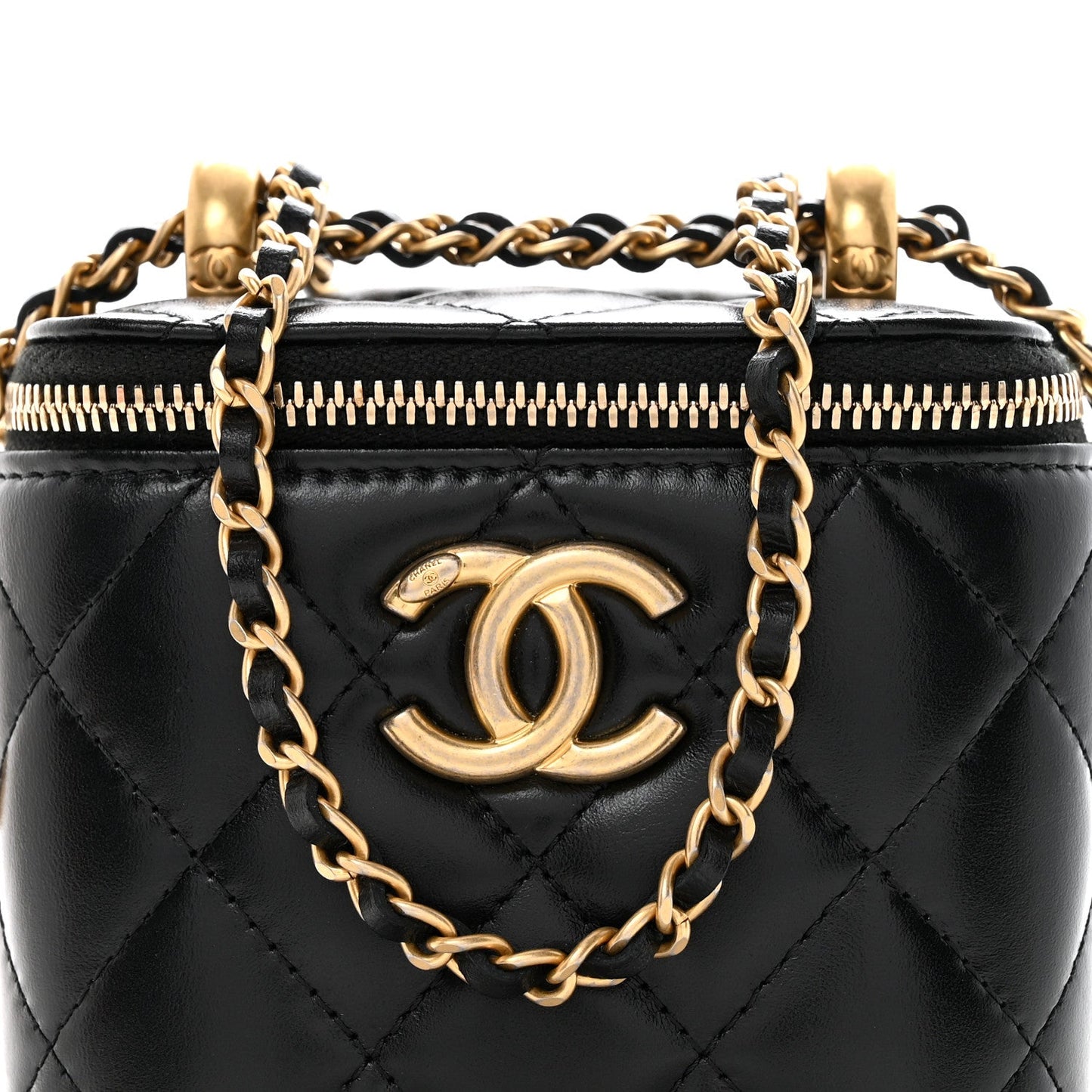 Calfskin Quilted Mini Perfect Fit Vanity Case With Chain Black