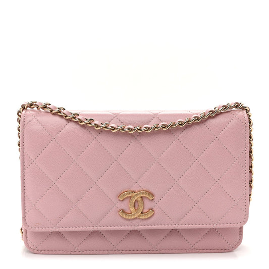 Caviar Quilted Studded CC Wallet on Chain WOC Light Pink