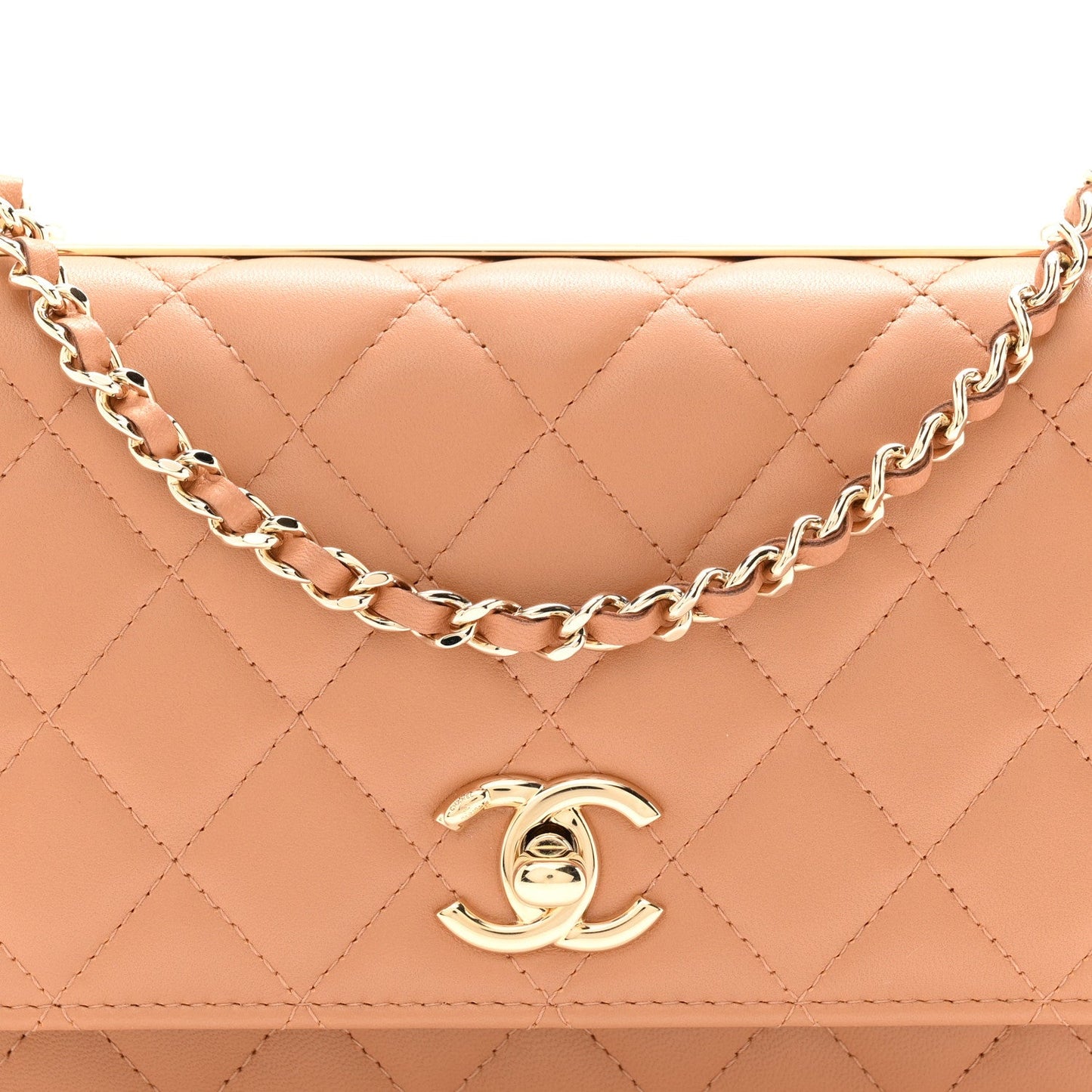 Lambskin Quilted Trendy CC Wallet On Chain WOC Camel