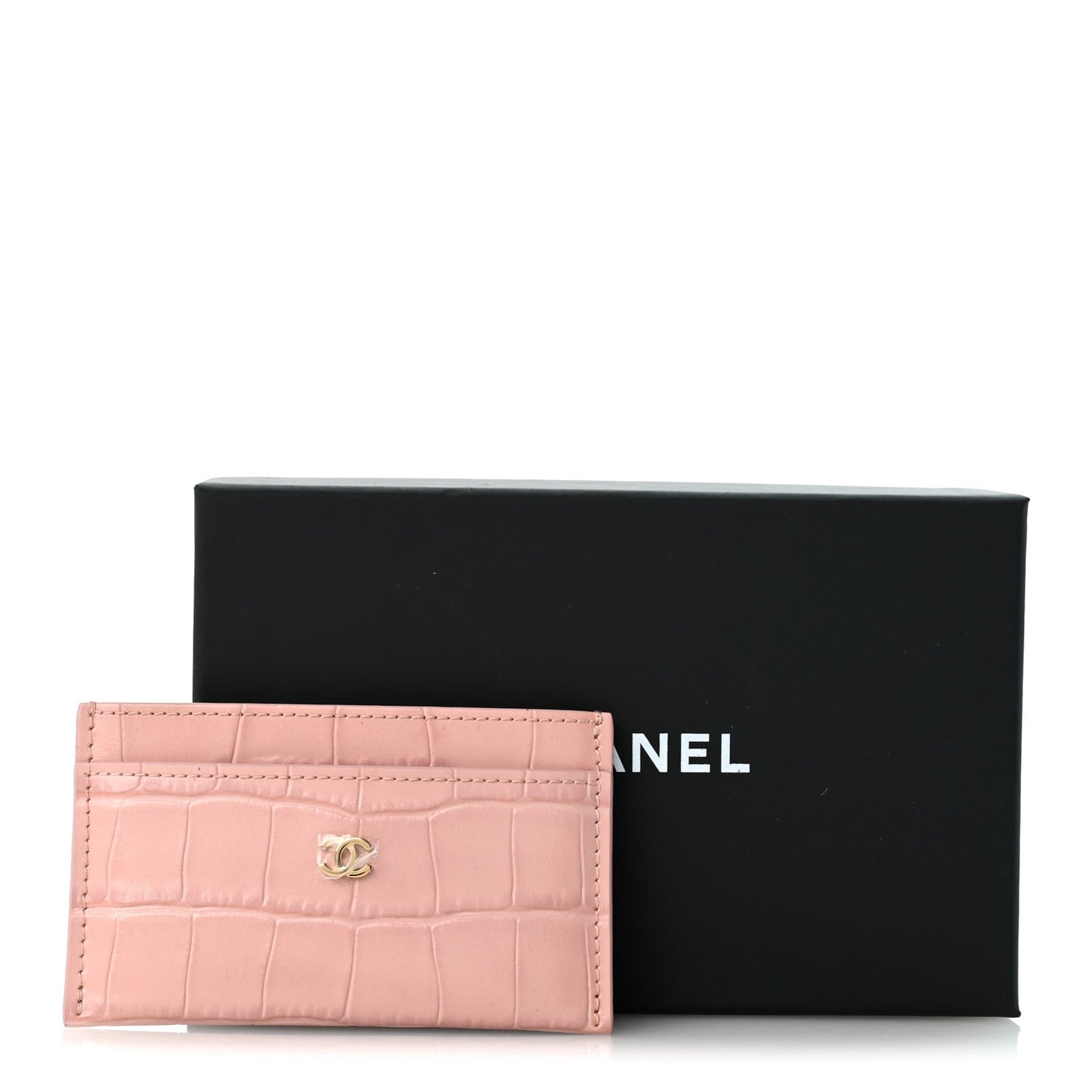 Calfskin Crocodile Embossed Crococo Card Holder Light Pink