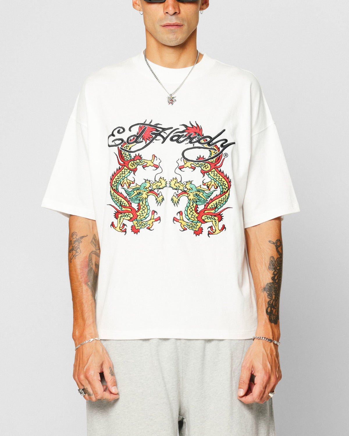 Ed Hardy Dragon Oversized T-Shirt Off White