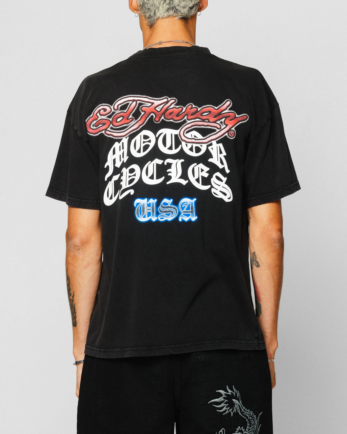 Ed Hardy Motor Cycle Club T-Shirt Black Acidwash