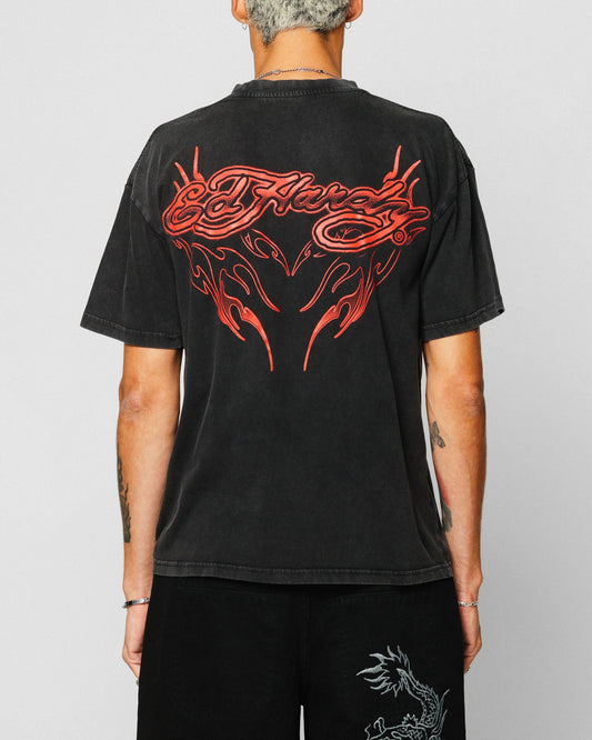 Ed Hardy Tribal T-Shirt Black Acidwash