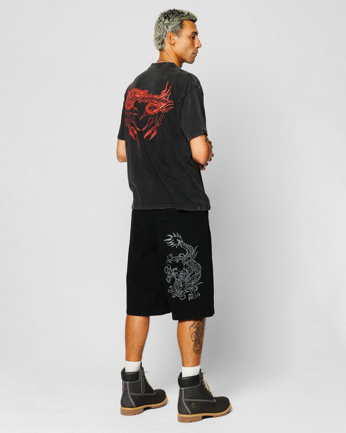 Ed Hardy Tribal T-Shirt Black Acidwash
