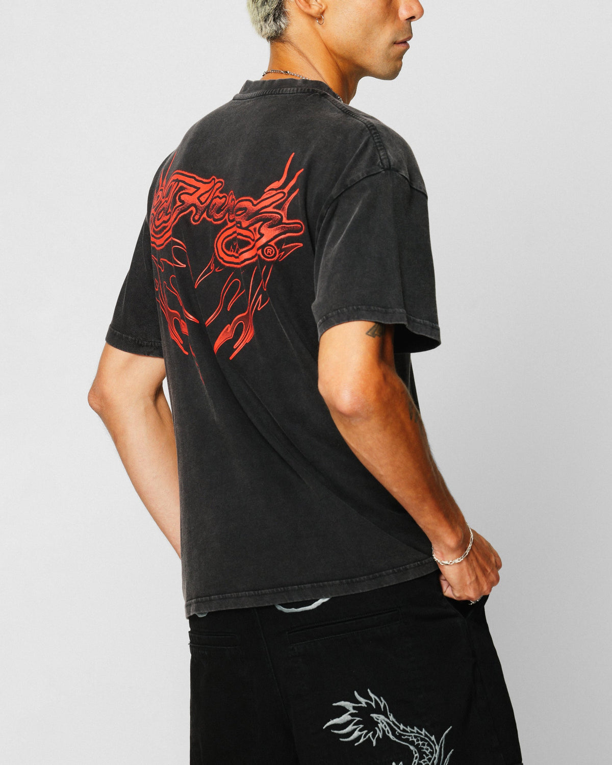 Ed Hardy Tribal T-Shirt Black Acidwash