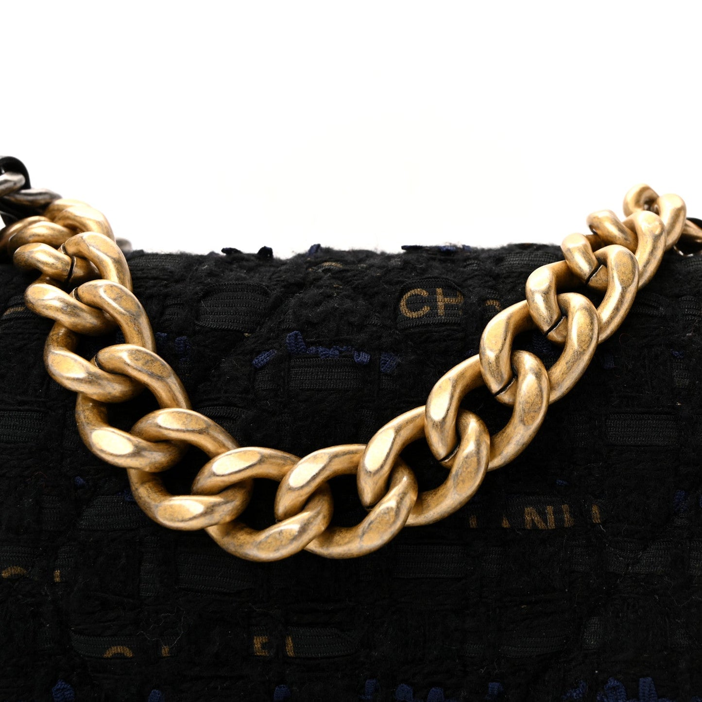 Tweed Quilted Medium Chanel 19 Flap Navy Blue Black