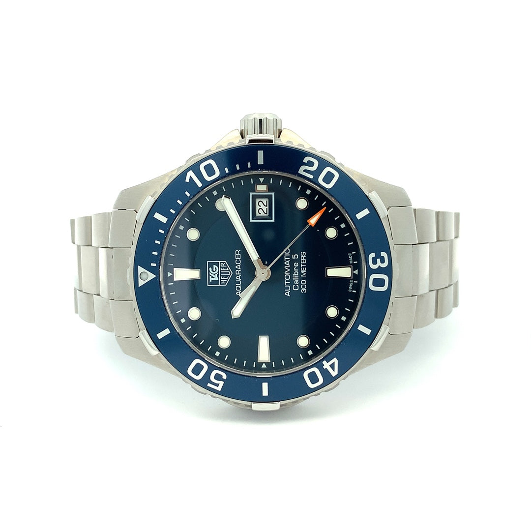 Tag Heuer Aquaracer Caliber 5 Automatic Blue Dial Silver Steel Strap Watch for Men - WAN2111.BA0822