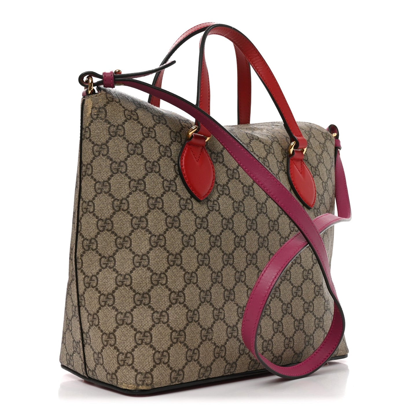 GG Supreme Monogram Linea A Foldover Tote Beige Hibiscus Red New Rosette