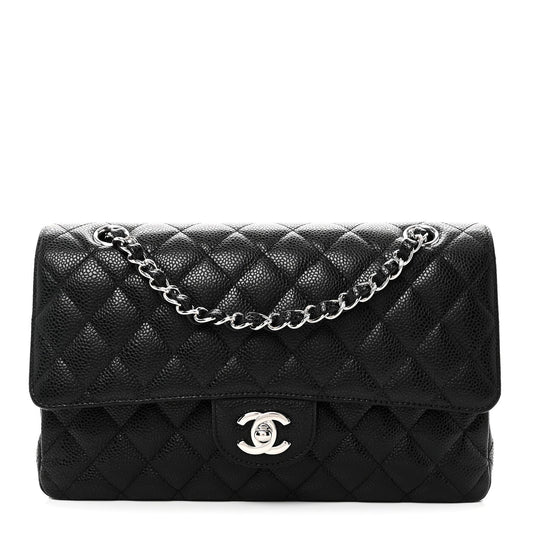 Caviar Quilted Medium Double Flap Black
