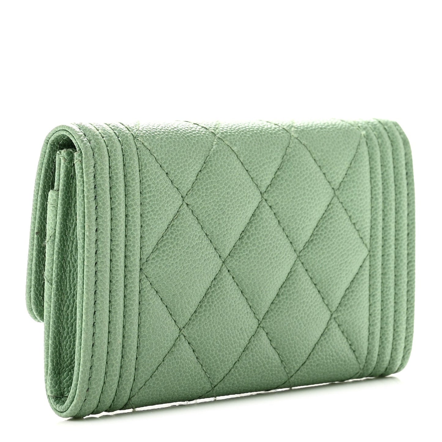 Caviar Quilted Boy Flap Card Holder Light Green
