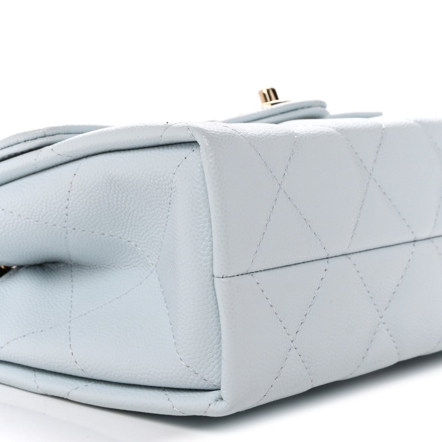 Caviar Quilted Mini Retro Twist Top Handle Flap Light Blue