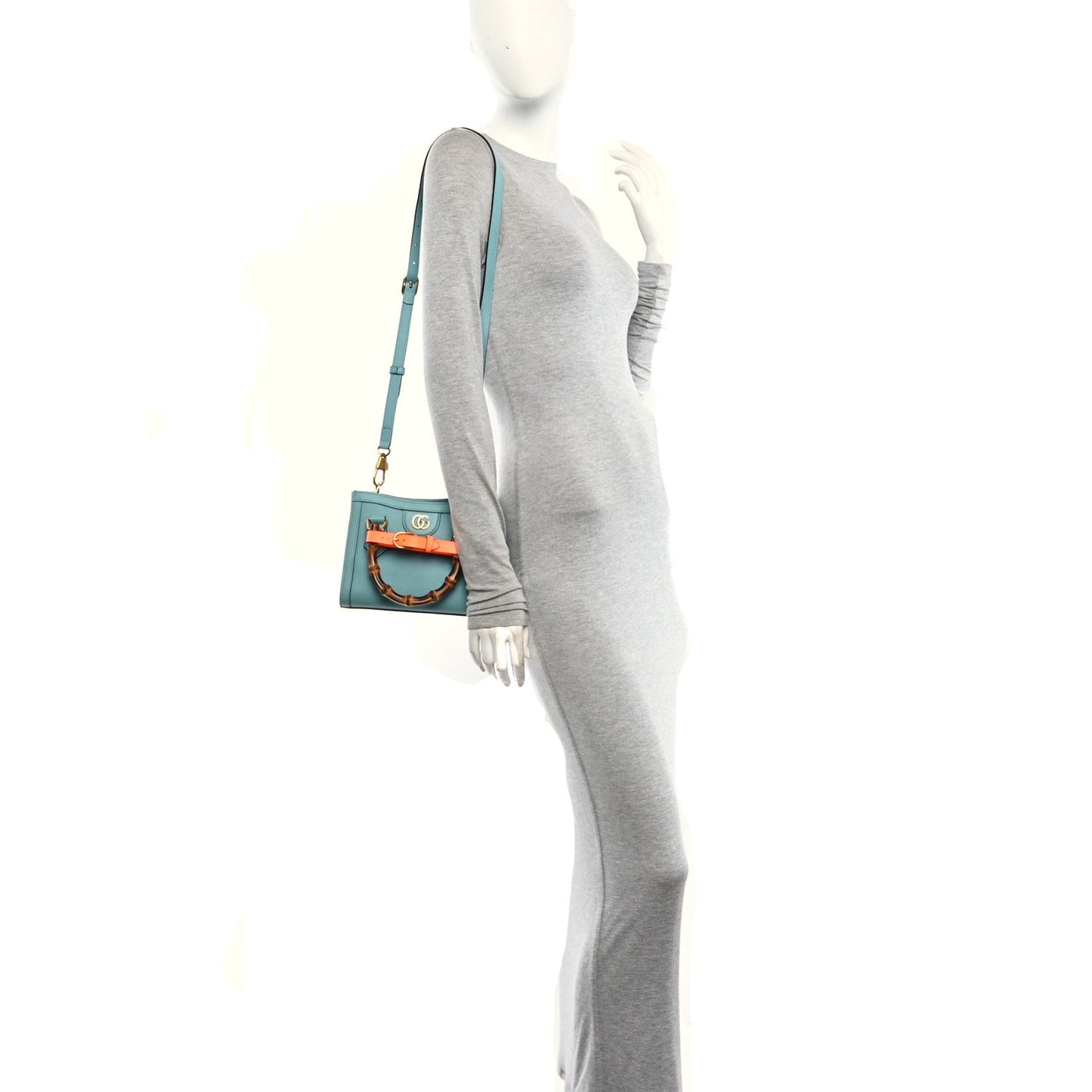 Wonka Grain Calfskin Mini Diana Tote Bag Dusty Azure Orange Fluo
