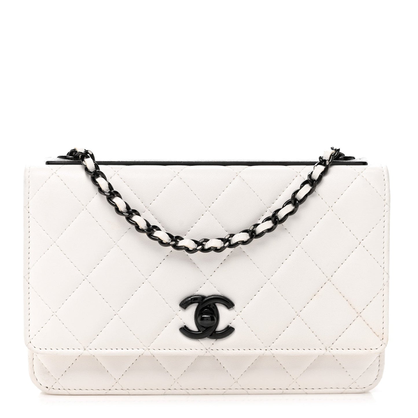 Lambskin Quilted Mini Trendy CC Wallet On Chain WOC White