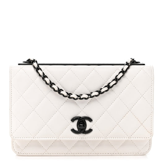 Lambskin Quilted Mini Trendy CC Wallet On Chain WOC White
