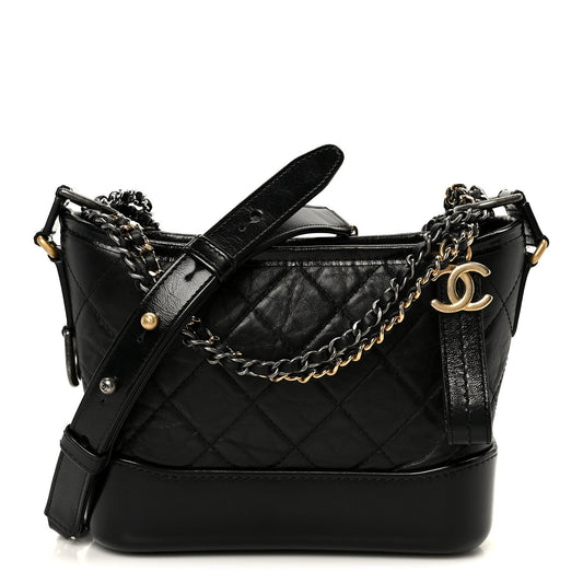 Aged Calfskin Quilted Small Gabrielle Hobo Black