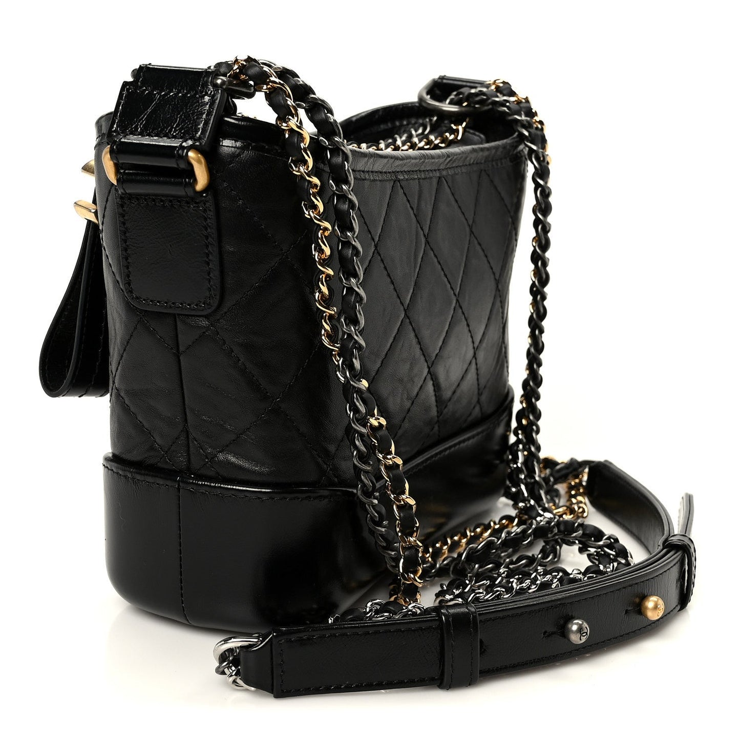 Aged Calfskin Quilted Small Gabrielle Hobo Black