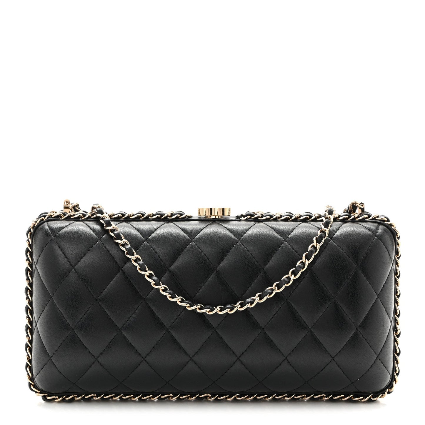 Lambskin Quilted Chain Around Clutch Black