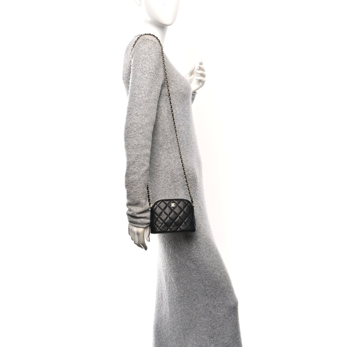 Caviar Quilted Mini Classic Clutch With Chain Black