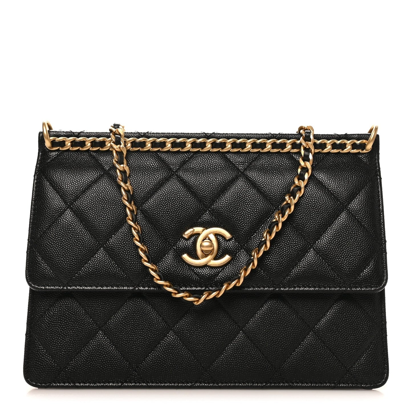 Caviar Quilted Chain Frame Flap Black