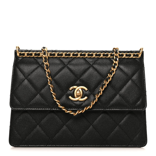 Caviar Quilted Chain Frame Flap Black