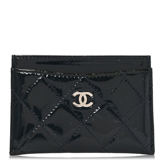 Patent Calfskin Quilted Card Holder Navy Blue
