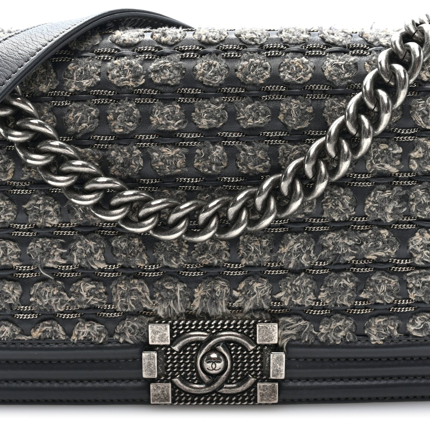 Tweed Calfskin Medium Boy Flap Grey