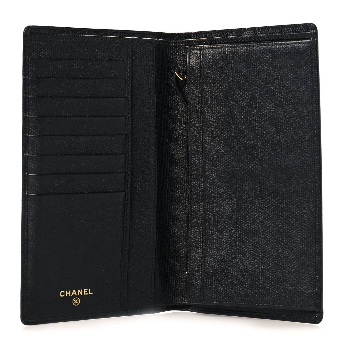Grained Calfskin CC Button Yen Wallet Black