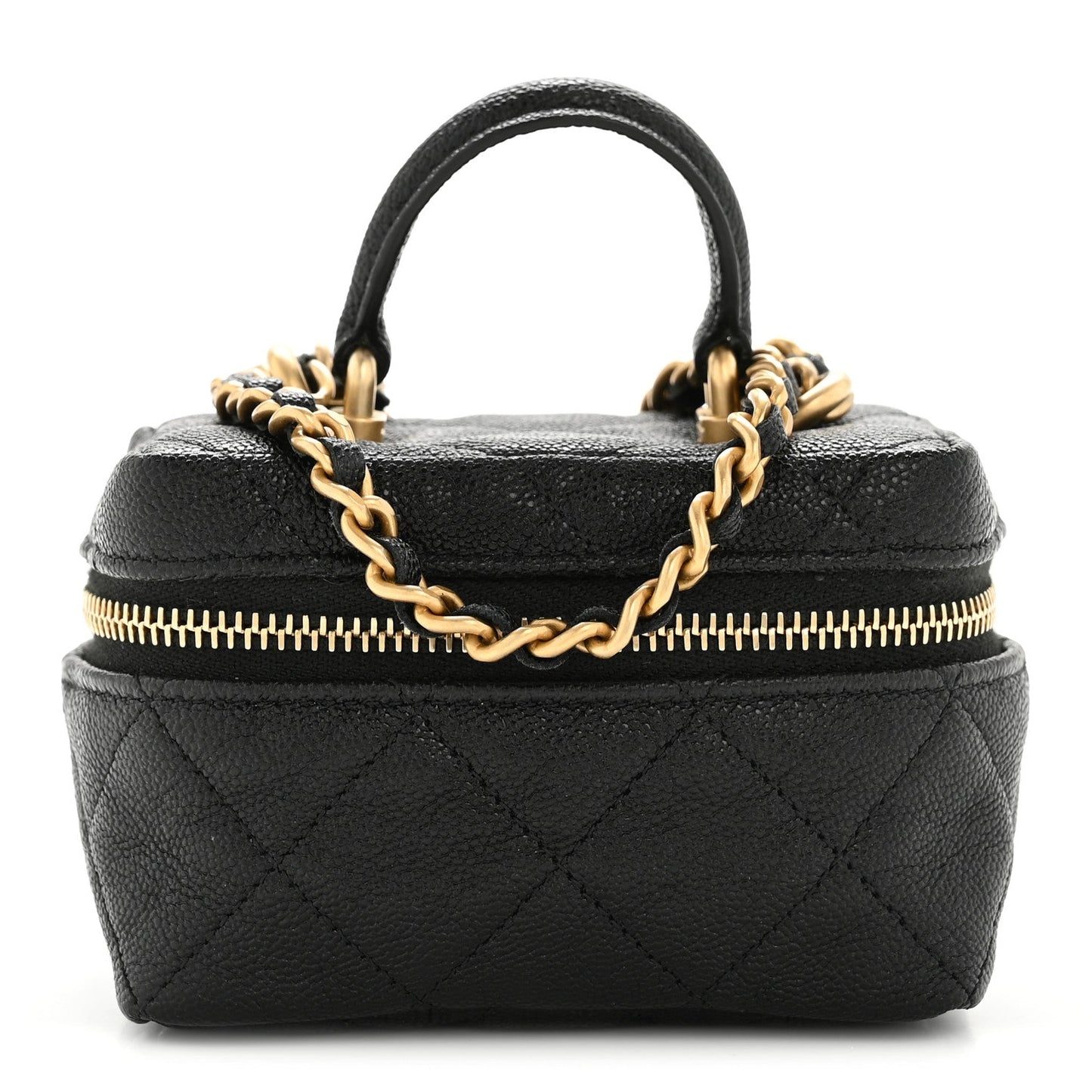 Caviar Quilted Mini Top Handle Vanity With Chain Black