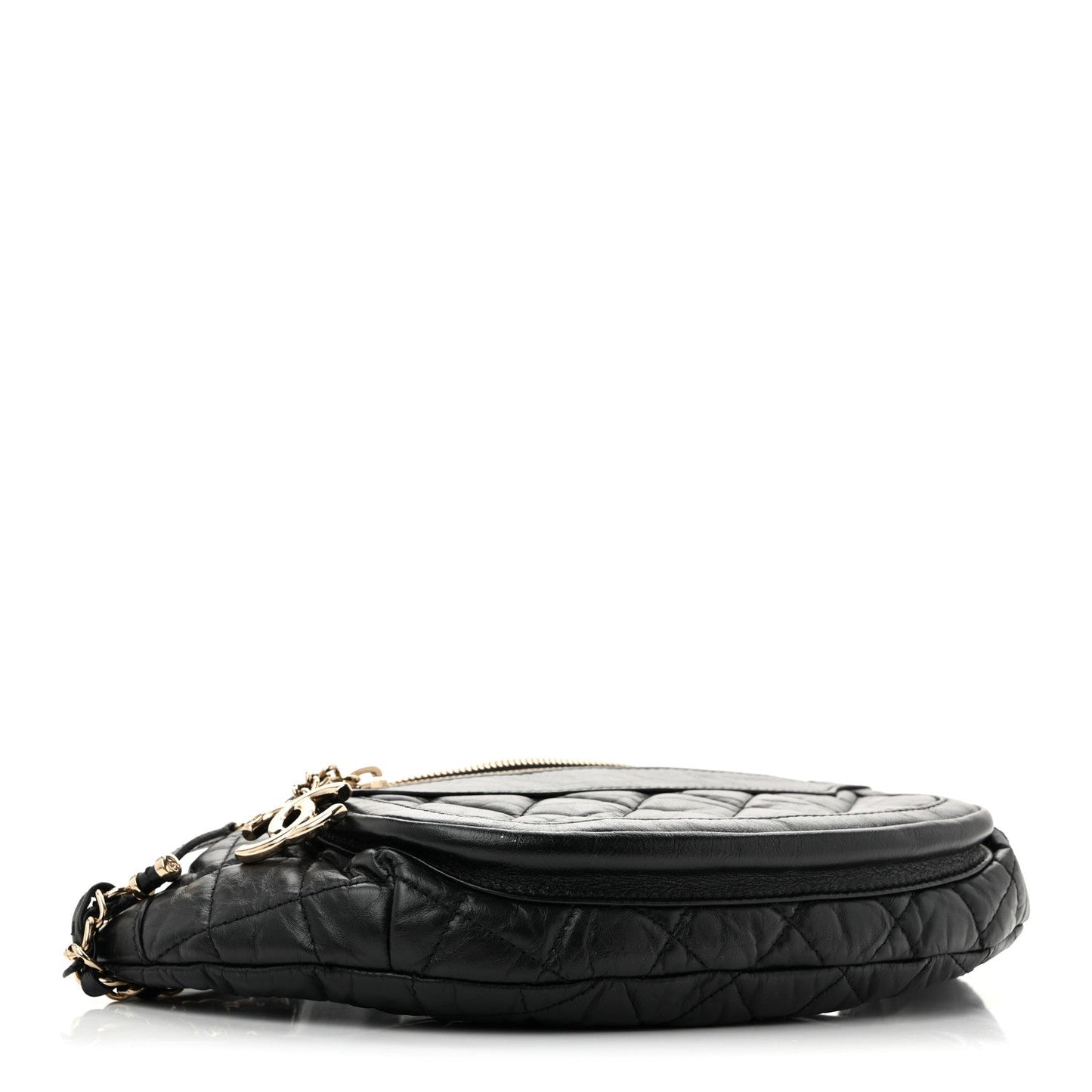 Aged Calfskin Quilted Waist Bag With Coin Purse Black