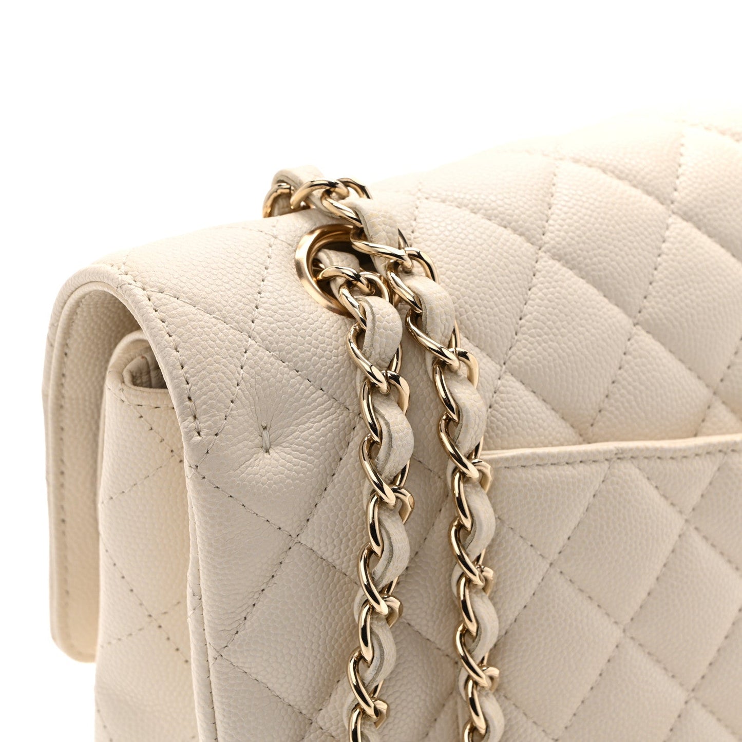 Caviar Quilted Medium Double Flap White