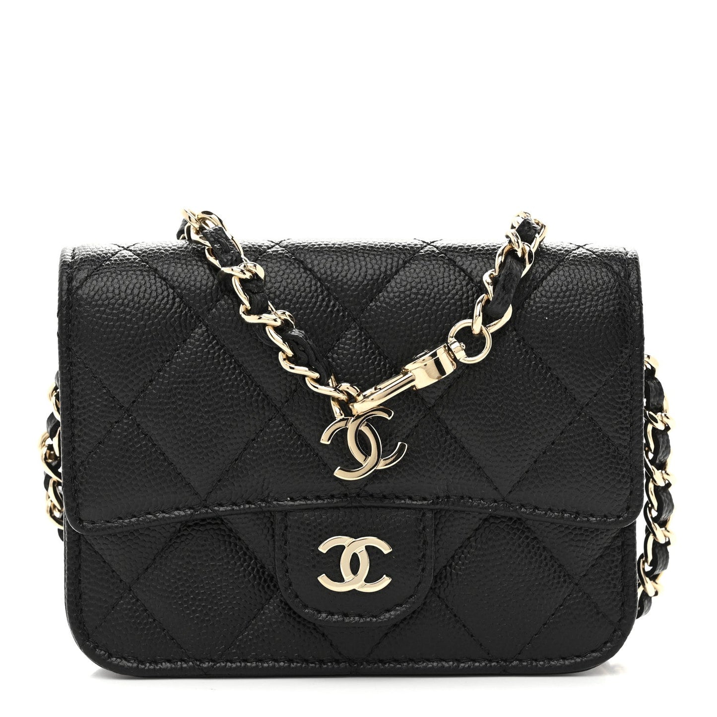 Caviar Quilted Mini Chain Belt Bag Black