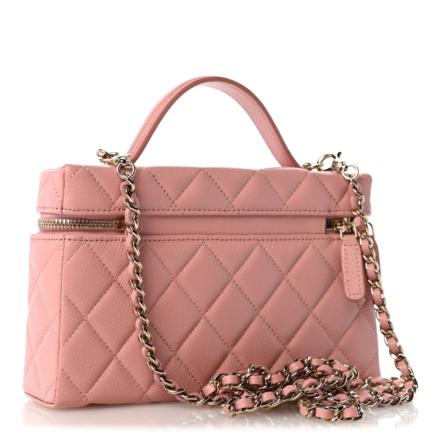Caviar Quilted Top Handle Slim Vanity With Chain Light Pink