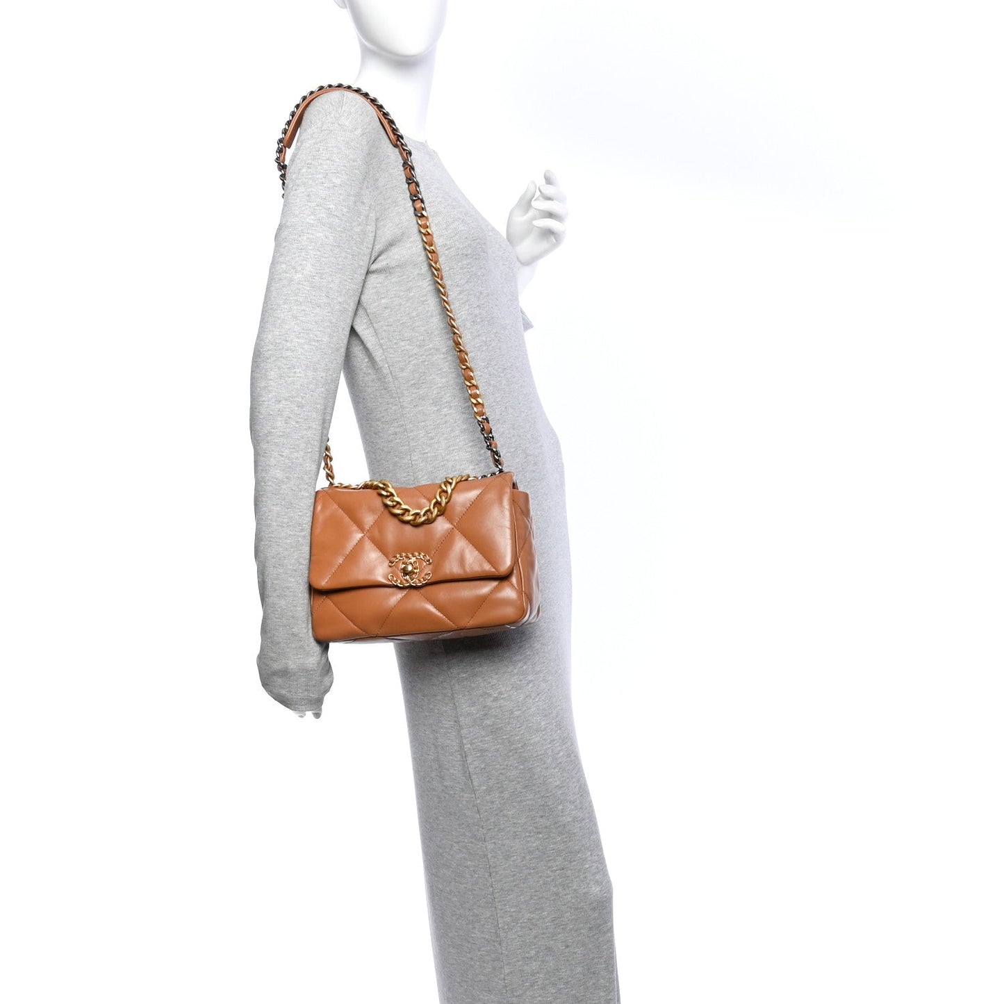 Lambskin Quilted Medium Chanel 19 Flap Brown
