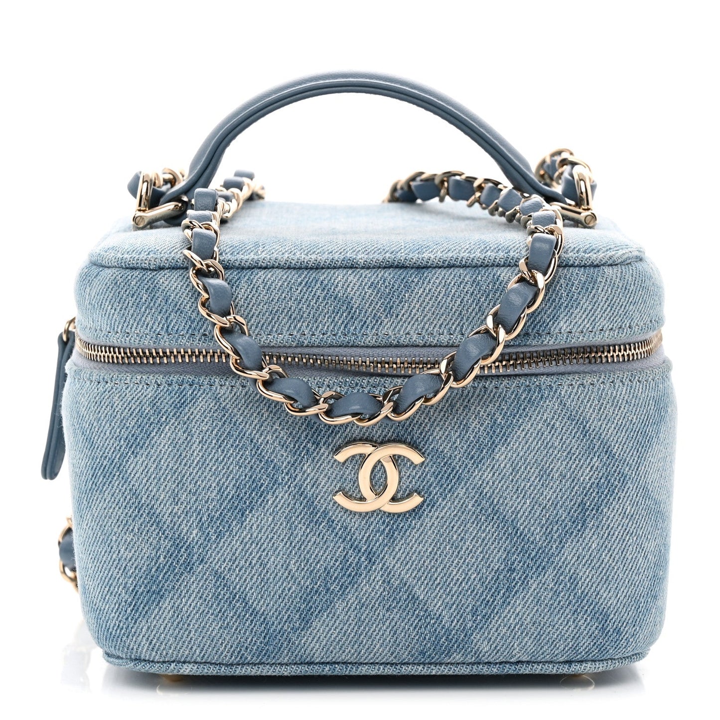 Denim Quilted Small CC Vanity Case Blue