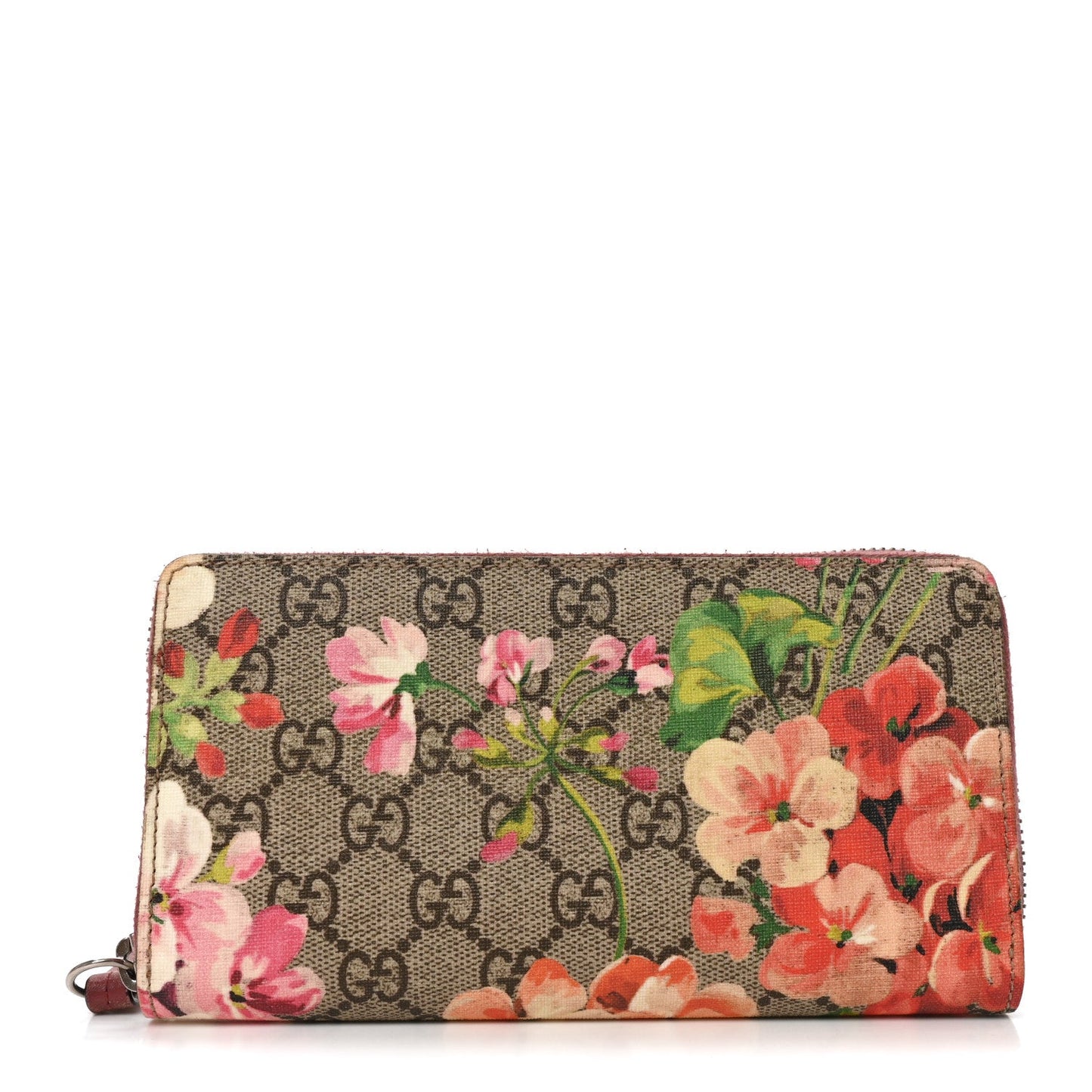 GG Supreme Monogram Blooms Zip Around Wallet Beige Multicolor Dry Rose