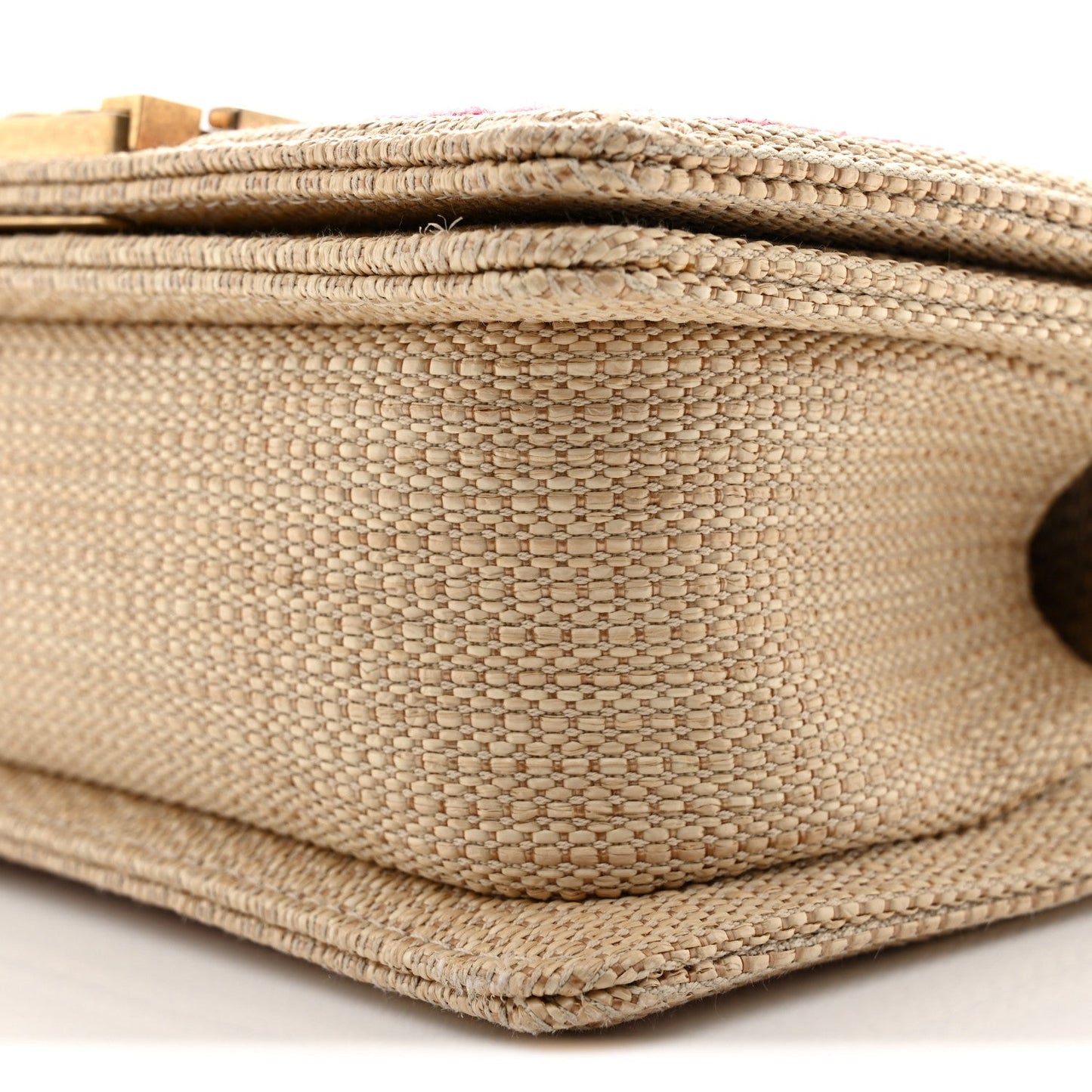 Raffia Chevron Quilted Small Boy Flap Beige Pink