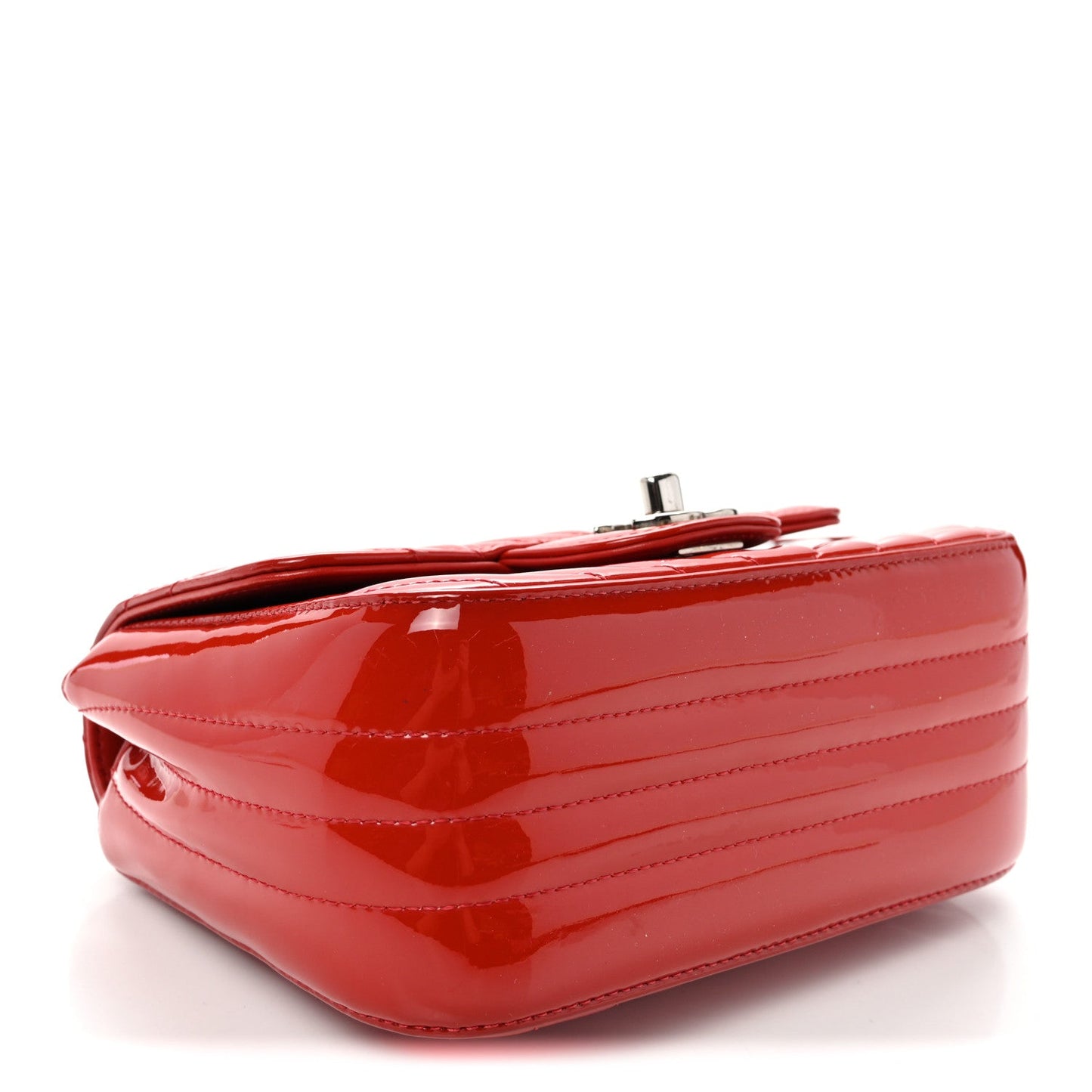 Patent Chevron Quilted Mini Square Flap Red