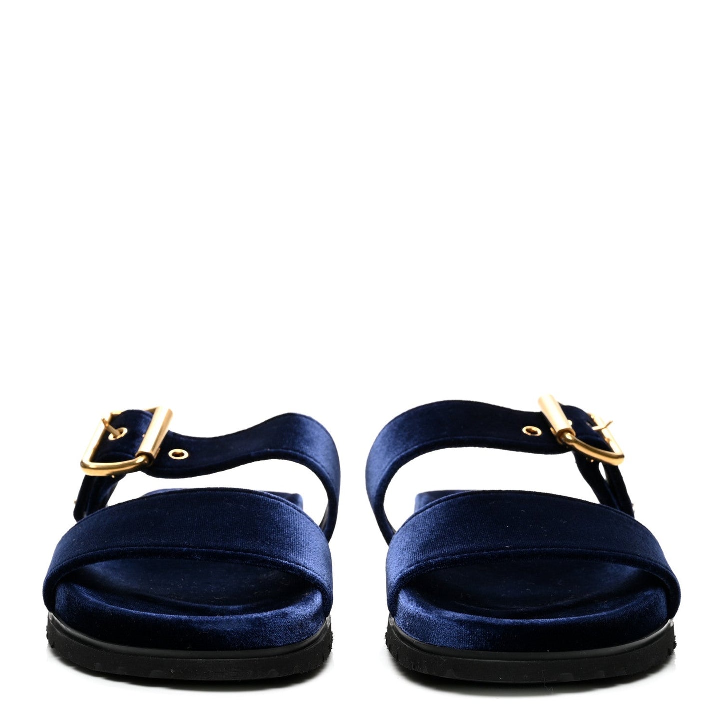 Velvet Metal Triangle Logo Womens Double Buckle 20mm Slide Sandals 39 Bleu