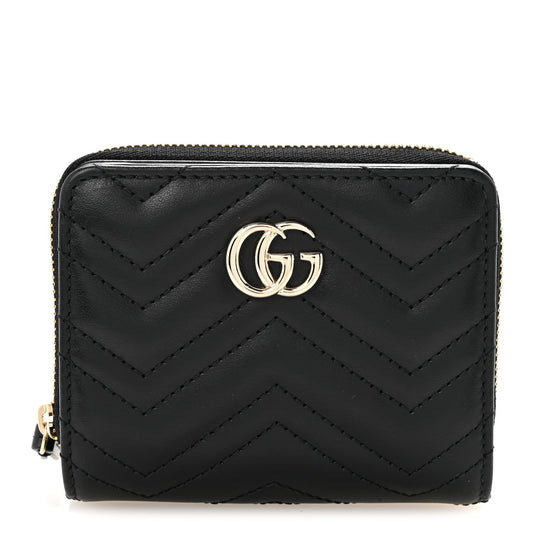 Calfskin Matelasse GG Marmont Compact Wallet Black