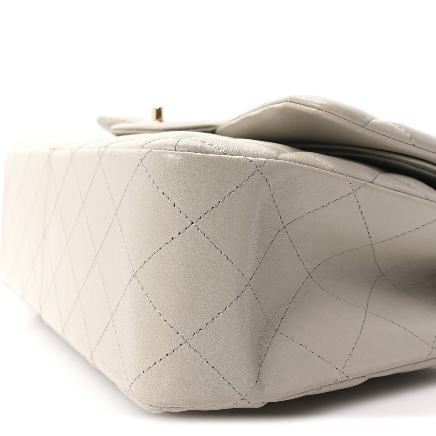 Lambskin Quilted Jumbo Double Flap Grey