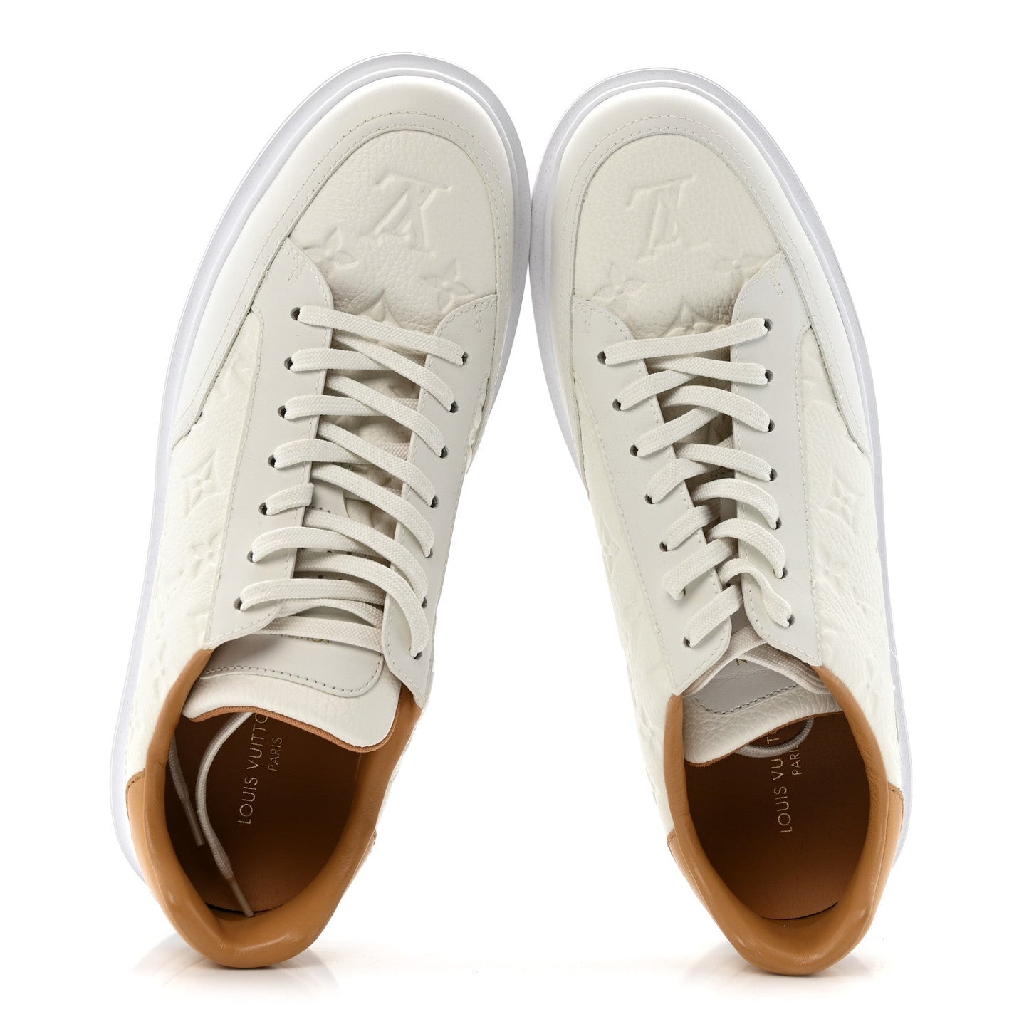 Grained Calfskin Embossed Monogram Mens Beverly Hills Sneakers 8.5 White