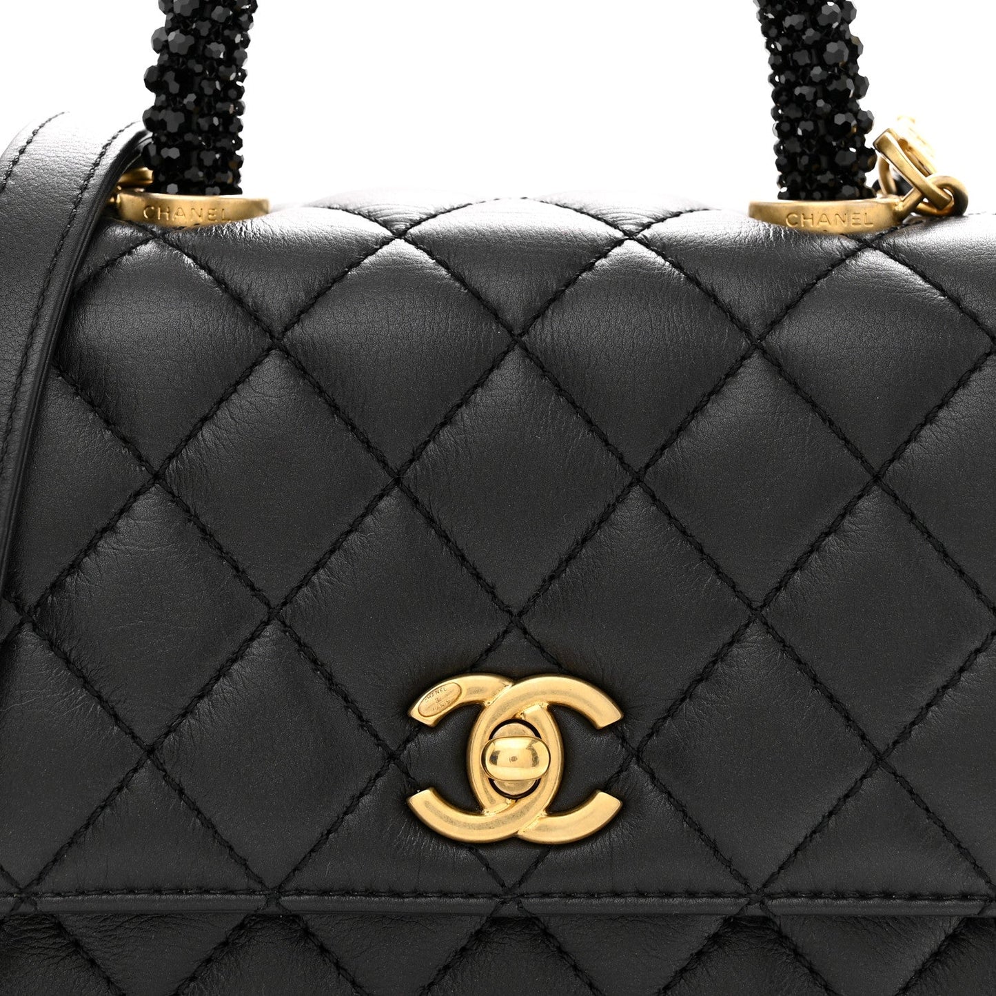 Calfskin Crystal Quilted Extra Mini Coco Handle Flap Black