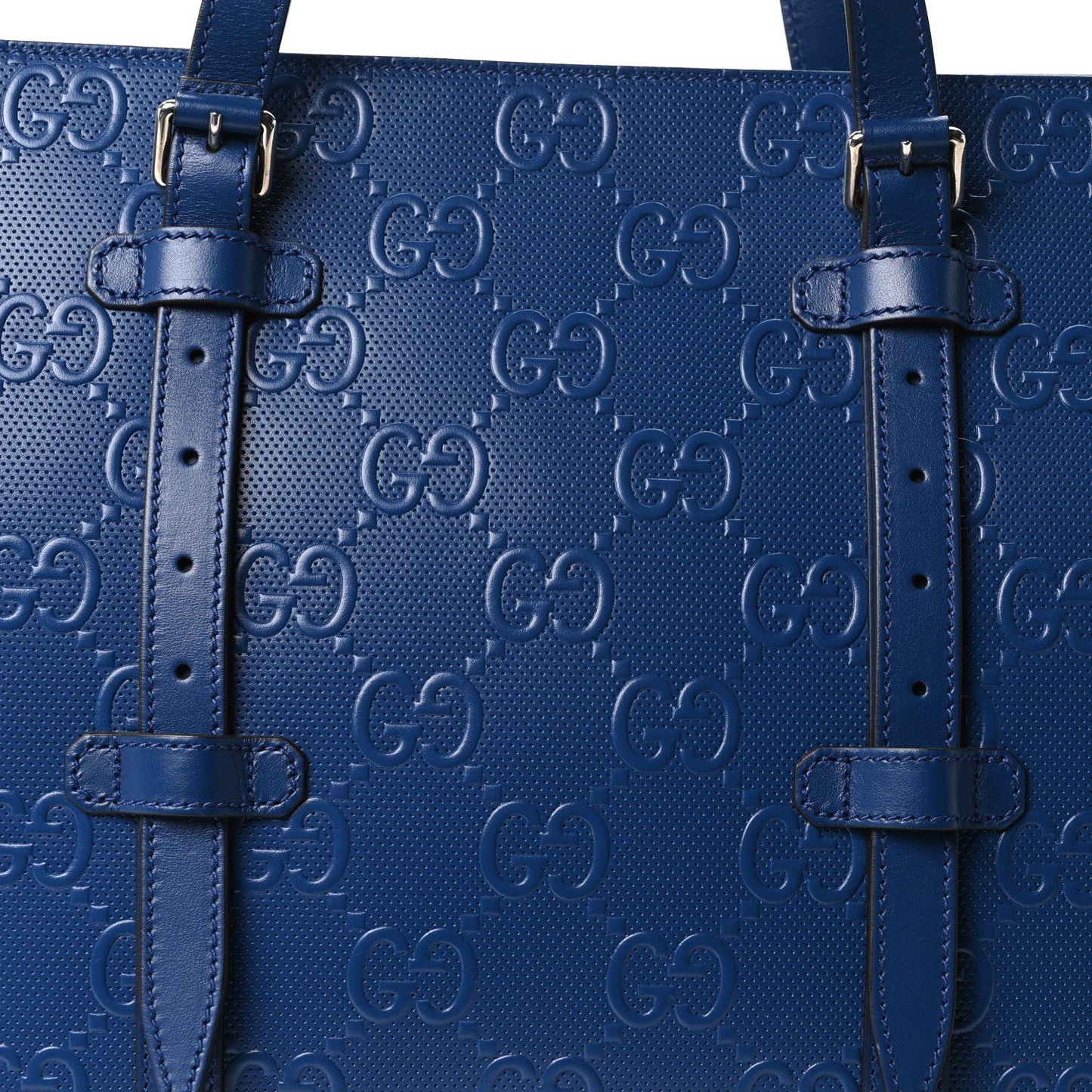 Calfskin GG Tennis Embossed Tote Bag Intense Metal Blue